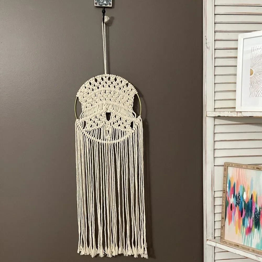 Macrame Woven Circle Cotton Tassel Round Wall Hanging Dorm Decor Bohemian New!